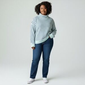 T by Talbots Funnel Neck Tunic L Textured Striped Coastal Weekend Nautical Comfy